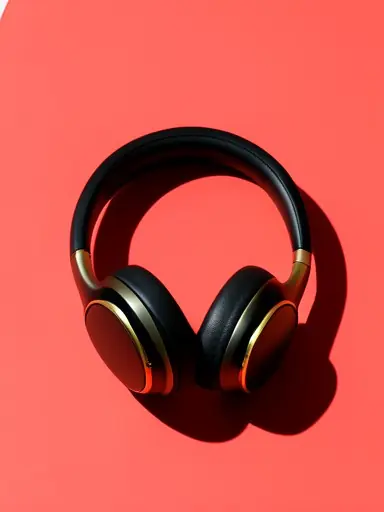 Color-block: headphones on a coral backdrop: the AI result