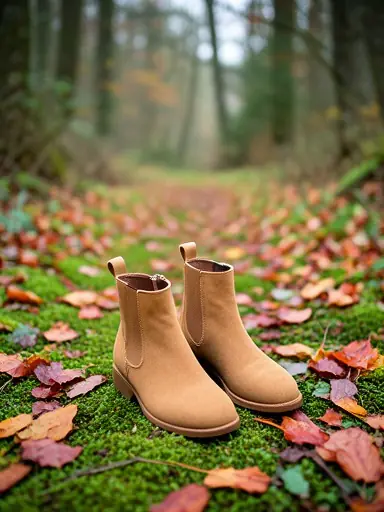In-scene: suede boots on a forest path: the AI result