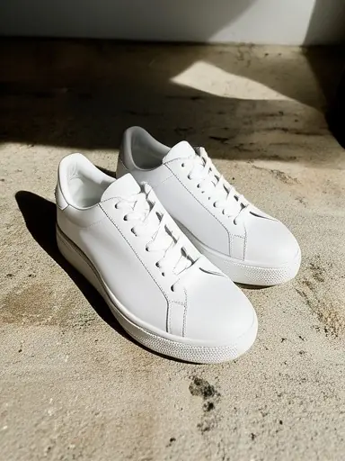 Hard light: white sneakers on a concrete step: the AI result
