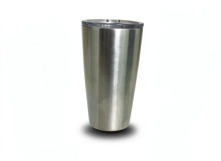Steel tumbler on a kitchen counter: the AI result