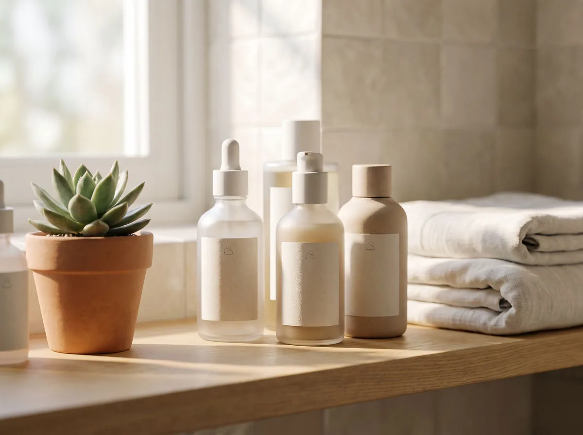 Bathroom shelfie: beauty product photography example