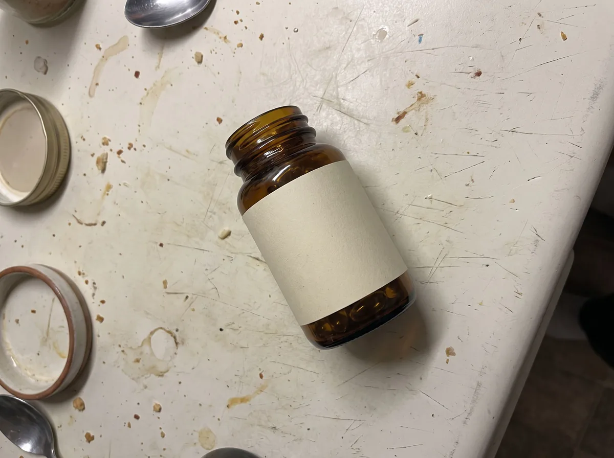 Phone photo before AI Supplement Product Photography